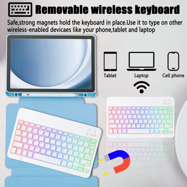 Rotate Keyboard Case For Samsung Galaxy Tab A9+ 11.0 inch SM-X210 SM-X215 SM-X216 Spanish Portuguese Korean Arabic Hebrew Backlight Keyboard Case - 图片 5