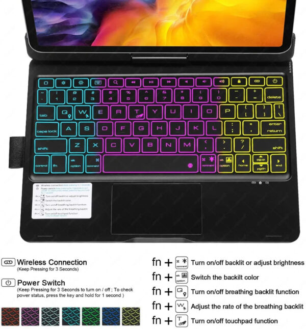 360 Rotate Keyboard Case For iPad Pro 11 2024 A2837 A3006 Spanish Korean Arabic Hebrew Portuguese AZERTY Backlit Keyboard Case - 图片 3