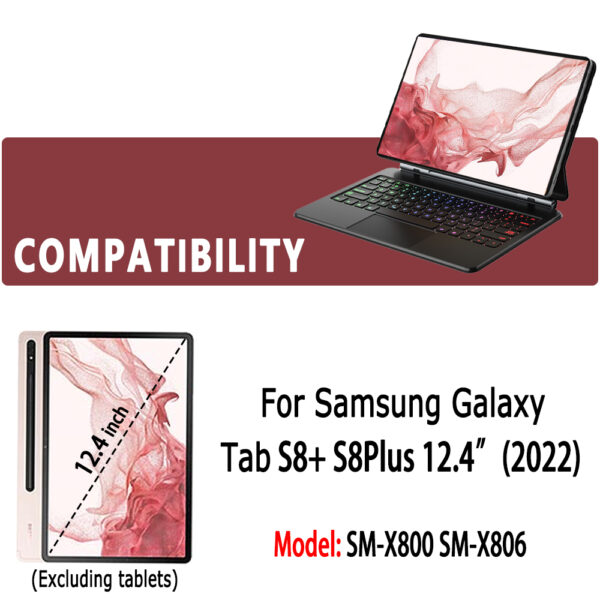 Magic Keyboard for Samsung Galaxy Tab S8 Plus S8+ SM-X800 SM-X806 12.4 inch Korean Spanish AZERTY Portuguese Hebrew Keyboard - 图片 3