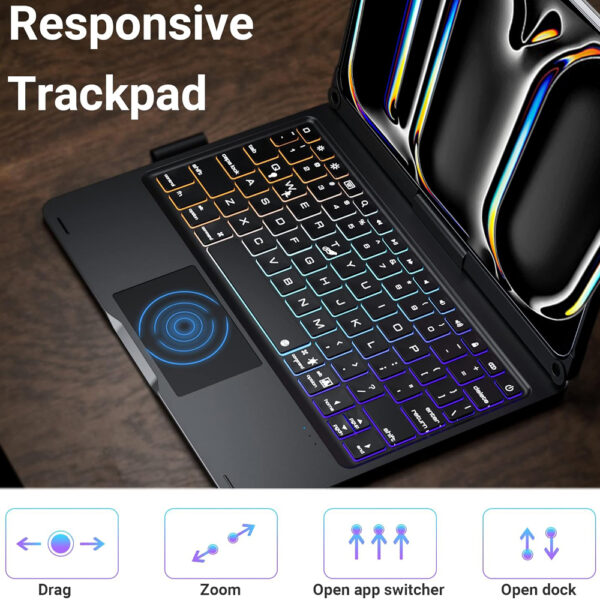 360 Rotate Keyboard Case For iPad Pro 11 2024 A2837 A3006 Spanish Korean Arabic Hebrew Portuguese AZERTY Backlit Keyboard Case - 图片 4