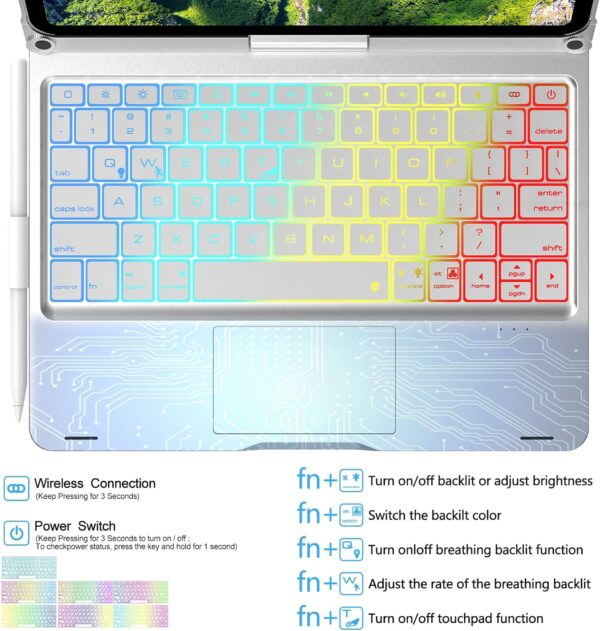 Rotate Keyboard Case For iPad Air 3 10.5 2019 Pro 10.5 2017 Portuguese Korean Arabic Spanish Hebrew Backlight Keyboard Case - 图片 2