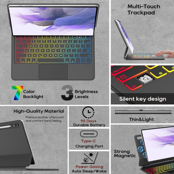 Magic Keyboard for Samsung Galaxy Tab S7 FE 12.4 inch SM-T730 SM-T733 SM-T736B Korean Spanish AZERTY Portuguese Hebrew Keyboard - 图片 5