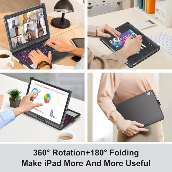 Rotate Keyboard Case For iPad Pro 11 A1980 A2228 Air 4 5 A2316 A2072 A2588 Spanish Korean Arabic Hebrew Backlight Keyboard Case - 图片 6