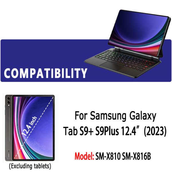 Magic Keyboard for Samsung Galaxy Tab S9+ S9 Plus SM-X810 SM-X816B 12.4 inch Korean Spanish AZERTY Portuguese Backlit Keyboard - 图片 2