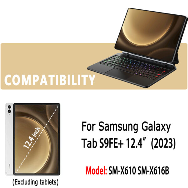 Magic Keyboard for Samsung Galaxy Tab S9 FE Plus S9 FE+ 12.4 SM-X616B SM-X610 Korean Spanish AZERT Portuguese Hebrew Keyboard - 图片 2