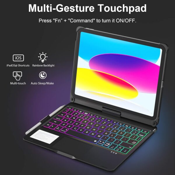 Rotate Keyboard Case For iPad 10th Gen 2022 10.9 A2757 A2777 A2696 Portuguese Korean Arabic Russian Hebrew Backlight Keyboard - 图片 2
