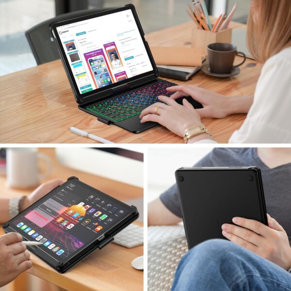 Rotate Keyboard Case For iPad 10th Gen 2022 10.9 A2757 A2777 A2696 Portuguese Korean Arabic Russian Hebrew Backlight Keyboard - 图片 4