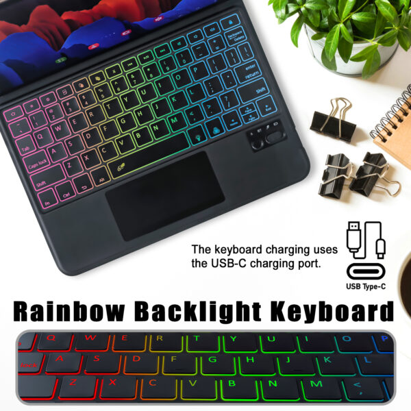For Samsung Galaxy Tab S7 S8 S9 S9FE 11.0 Magic Case Keyboard Arabic Spanish Rainbow Backlit Keyboard - 图片 4