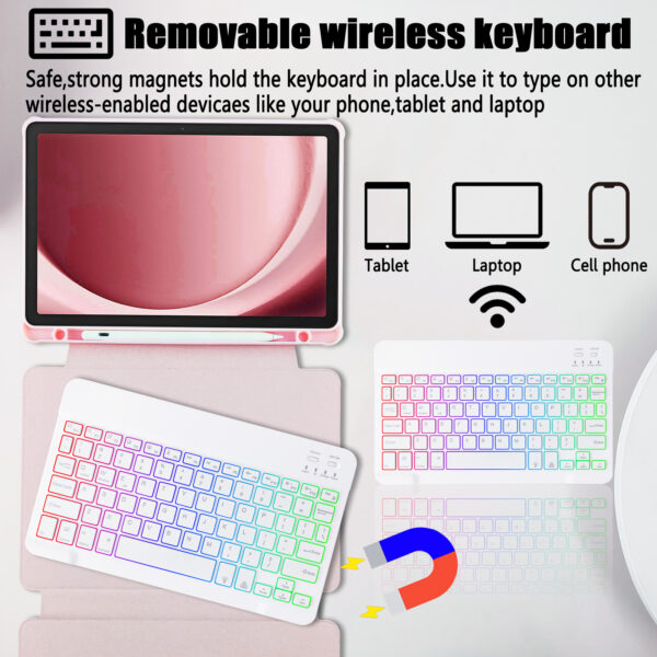 Rotate Keyboard Case For Samsung Galaxy Tab A9+ 11.0 inch SM-X210 SM-X215 SM-X216 Portuguese Spanish Korean Arabic Hebrew Backlight Keyboard Case - 图片 5