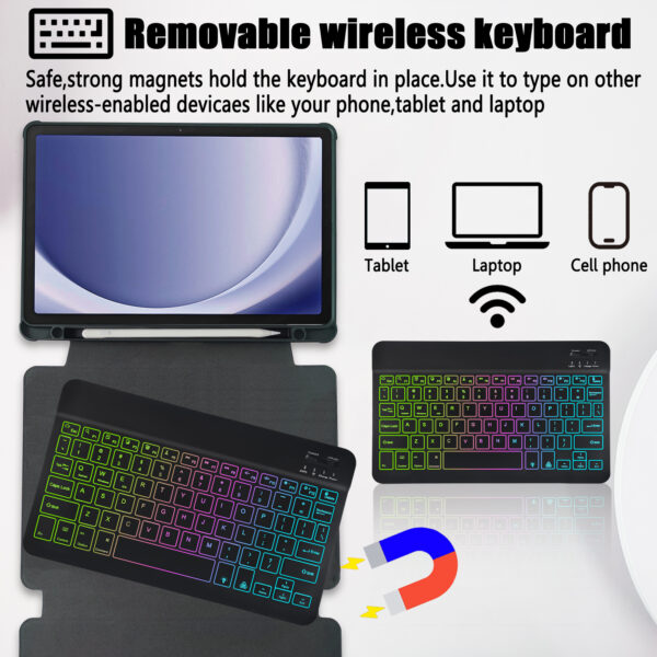 Rotate Keyboard Case For Samsung Galaxy Tab A9+11.0 inch SM-X210 SM-X215 SM-X216 Portuguese Spanish Korean Arabic Hebrew Backlight Keyboard Case - 图片 5