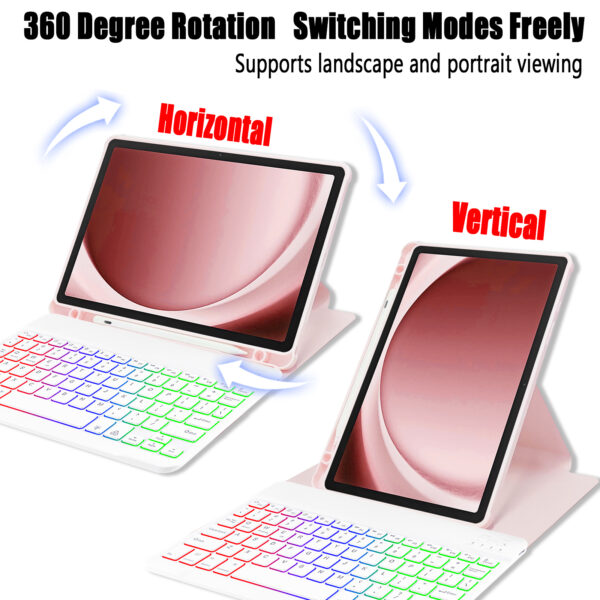 Rotate Keyboard Case For Samsung Galaxy Tab A9+ 11.0 inch SM-X210 SM-X215 SM-X216 Portuguese Spanish Korean Arabic Hebrew Backlight Keyboard Case - 图片 6