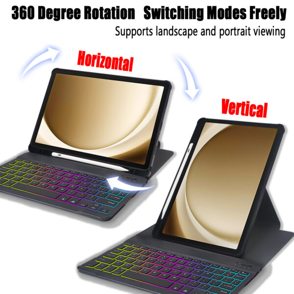 Rotate Keyboard Case For Samsung Galaxy Tab A9+11.0 inch SM-X210 SM-X215 SM-X216 Portuguese Spanish Korean Arabic Hebrew Backlight Keyboard Case - 图片 6