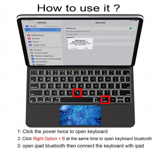 for iPad 12.9 Magic Keyboard Pro 12.9 2020 2022 iPad Magic Keyboard Touchpad Backlit Korean Spanish Arabic Hebrew Folio Keyboard - 图片 3