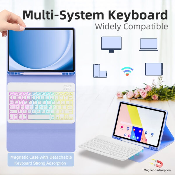 Rainbow Backlight Keyboard Case For Samsung Galaxy Tab S9 FE S9FE 10.9 SM-X510 X516B Portuguese Hebrew Korean Spanish Russian Keyboard - 图片 4