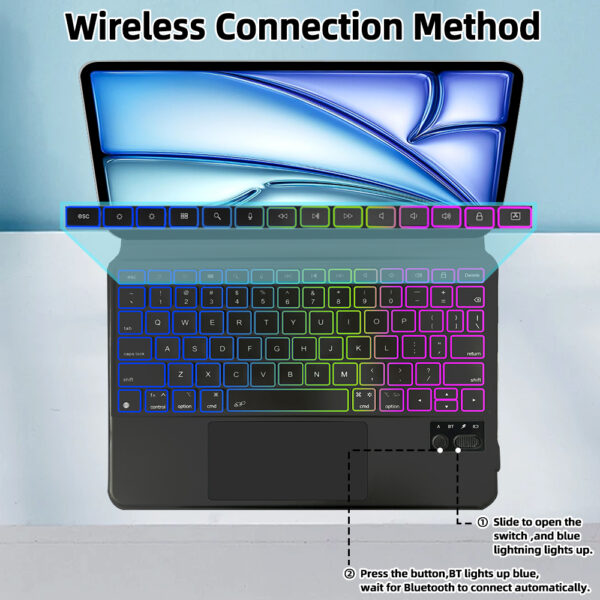 For iPad Air 4th 5th Air 11 6th M2 Pro 11 2018-2022 Magic Case Keyboard Arabic Spanish Rainbow Backlit Keyboard - 图片 3