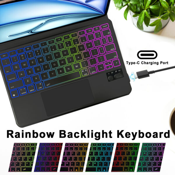 For iPad Air 4th 5th Air 11 6th M2 Pro 11 2018-2022 Magic Case Keyboard Arabic Spanish Rainbow Backlit Keyboard - 图片 5