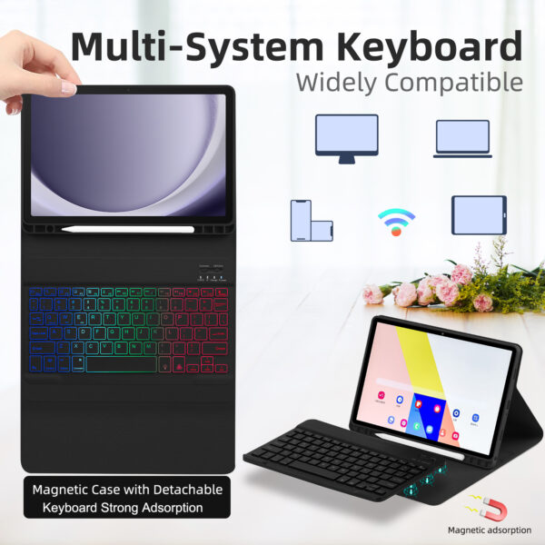 Rainbow Backlight Keyboard Case For Samsung Galaxy Tab S9 FE S9FE 10.9 SM X510 X516B Korean Portuguese Hebrew Spanish Russian Keyboard - 图片 3
