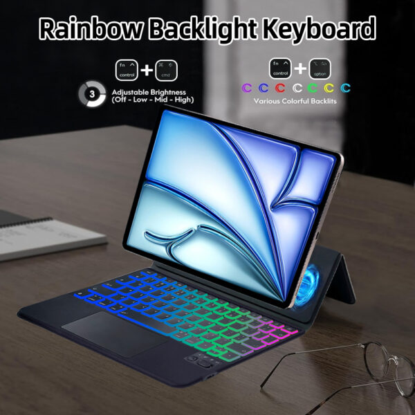 For iPad Air 4th 5th Air 11 6th M2 Pro 11 2018-2022 Magic Case Keyboard Arabic Spanish Rainbow Backlit Keyboard - 图片 7