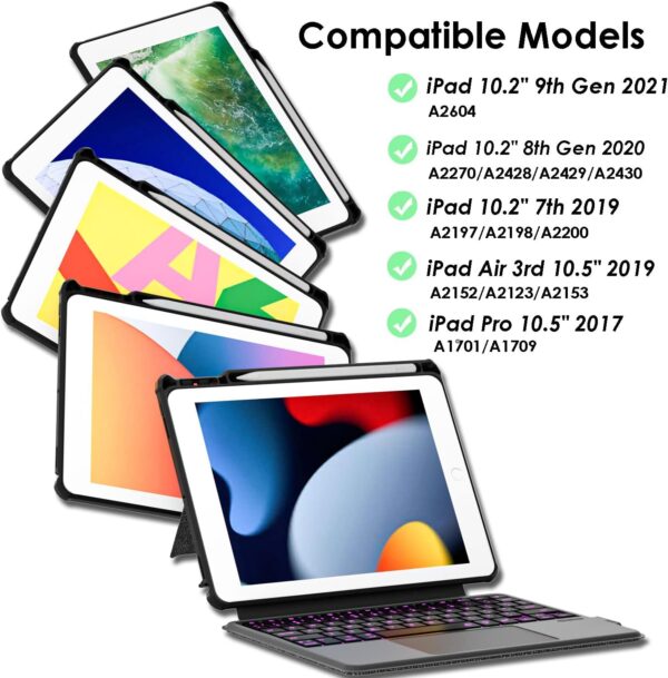 Magic Case For iPad 10.2 9th Gen 2021 A2604 10.2 8th Gen 2020 A2270 10.2 7th 2019 A2197 Air 3rd 10.5 2019 A2125 Pro 10.5 2017 A1701 Spanish Korean Arabic Russian Backlit Keyboard - 图片 2
