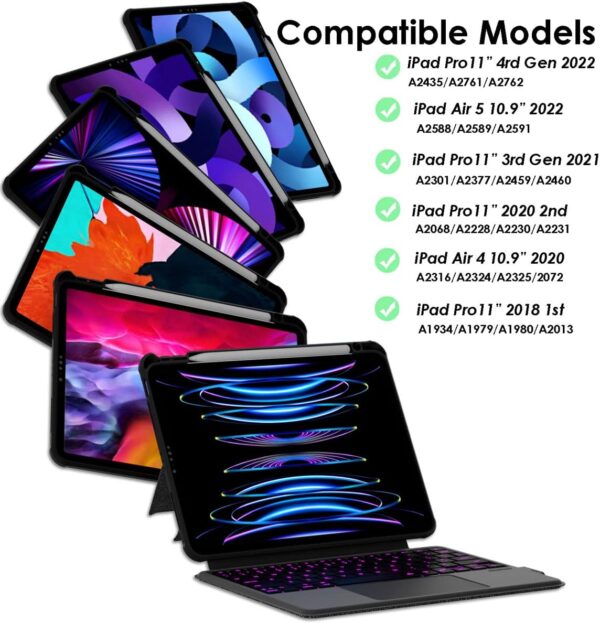 Magic Case For iPad Pro 11 2018-2022 Air 4th 5th Air 11 M2 2024 A2899 A1979 A2228 A2301 A2435 A2324 A2588 Spanish Korean Arabic Russian Backlit Keyboard - 图片 2