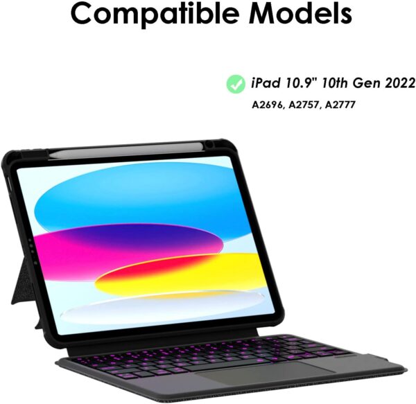 Magic Case For iPad 10th 10.9 2022 A2696 A2757 A2777 Spanish Korean Arabic Russian Backlit Keyboard - 图片 2