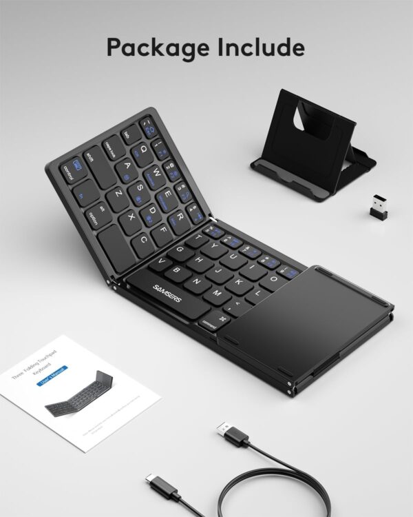 Foldable Bluetooth Keyboard with Touchpad Portable Wireless Keyboard with Stand Holder, Rechargeable Full Size Ultra Slim Pocket Folding Keyboard for Android Windows iOS Tablet & Laptop - 图片 10