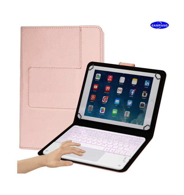 TouchPad Keyboard case for 9",9.7",10.1",10.2"10.5"10.9‘’11" Tablets 2-in-1 Bluetooth Wireless Keyboard with Touchpad,7 Colors Backlit & Leather Folio Cover