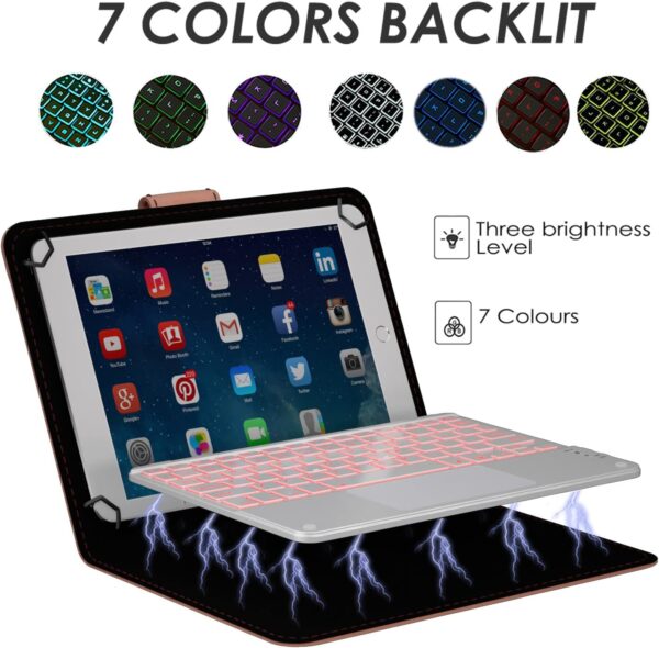 TouchPad Keyboard case for 9",9.7",10.1",10.2"10.5"10.9‘’11" Tablets 2-in-1 Bluetooth Wireless Keyboard with Touchpad,7 Colors Backlit & Leather Folio Cover - 图片 3