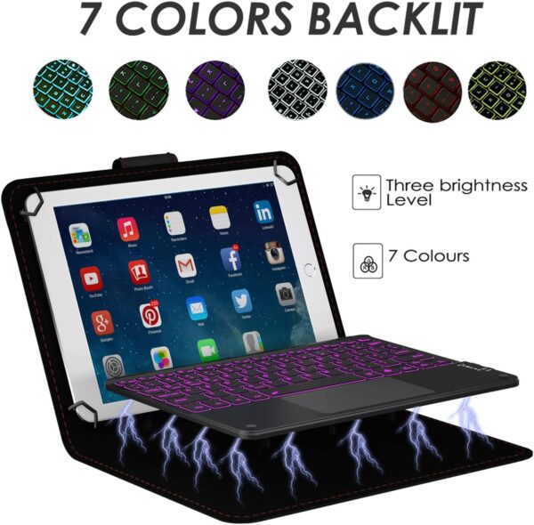 TouchPad Keyboard case for 9",9.7",10.1",10.2"10.5"10.9‘’11" Tablets 2-in-1 Bluetooth Wireless Keyboard with Touchpad,7 Colors Backlit & Leather Folio Cover - 图片 2