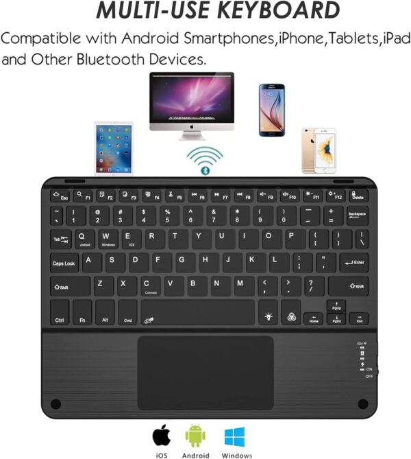 TouchPad Keyboard case for 9",9.7",10.1",10.2"10.5"10.9‘’11" Tablets 2-in-1 Bluetooth Wireless Keyboard with Touchpad,7 Colors Backlit & Leather Folio Cover - 图片 5