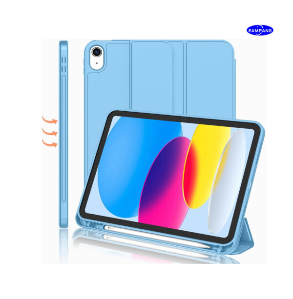 New iPad 10th Generation Case 2022 10.9 Inch with Pencil Holder, Trifold Stand Smart Case with Soft TPU Back