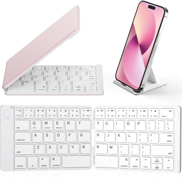 Foldable Bluetooth Keyboard - Portable Wireless Keyboard with Stand Holder, Rechargeable Full Size Ultra Slim Keyboard Compatible IOS Android Windows Smartphone Tablet and Laptop - 图片 10