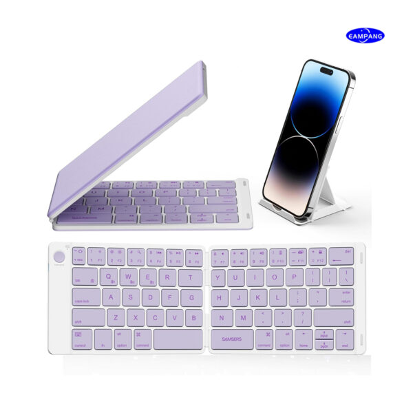 Foldable Bluetooth Keyboard - Portable Wireless Keyboard with Stand Holder, Rechargeable Full Size Ultra Slim Keyboard Compatible IOS Android Windows Smartphone Tablet and Laptop - 图片 11