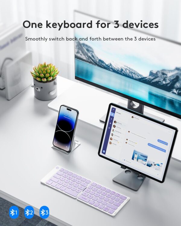Foldable Bluetooth Keyboard - Portable Wireless Keyboard with Stand Holder, Rechargeable Full Size Ultra Slim Keyboard Compatible IOS Android Windows Smartphone Tablet and Laptop - 图片 2