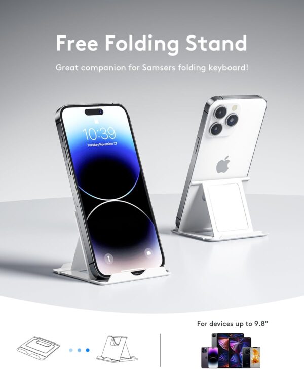 Foldable Bluetooth Keyboard - Portable Wireless Keyboard with Stand Holder, Rechargeable Full Size Ultra Slim Keyboard Compatible IOS Android Windows Smartphone Tablet and Laptop - 图片 6