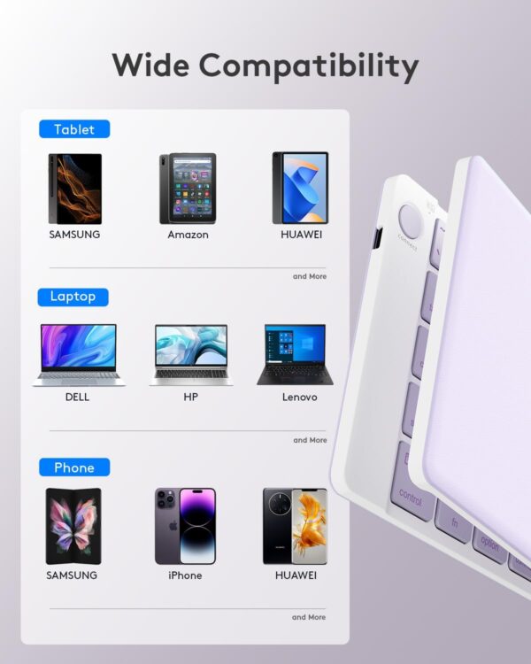 Foldable Bluetooth Keyboard - Portable Wireless Keyboard with Stand Holder, Rechargeable Full Size Ultra Slim Keyboard Compatible IOS Android Windows Smartphone Tablet and Laptop - 图片 7