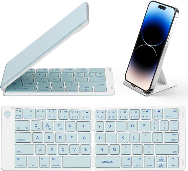 Foldable Bluetooth Keyboard - Portable Wireless Keyboard with Stand Holder, Rechargeable Full Size Ultra Slim Keyboard Compatible IOS Android Windows Smartphone Tablet and Laptop - 图片 13