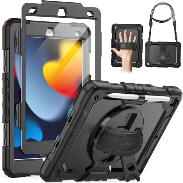 Case for iPad 9th/8th/7th Generation Case 10.2" 2021-2019, Full-Body Shockproof Heavy Duty Protective Case with Screen Protector, Rotating Stand/Handle/Shoulder Strap for iPad 10.2 - 图片 8
