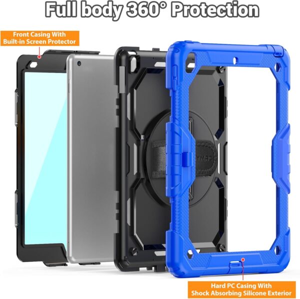 Case for iPad 9th/8th/7th Generation Case 10.2" 2021-2019, Full-Body Shockproof Heavy Duty Protective Case with Screen Protector, Rotating Stand/Handle/Shoulder Strap for iPad 10.2 - 图片 5