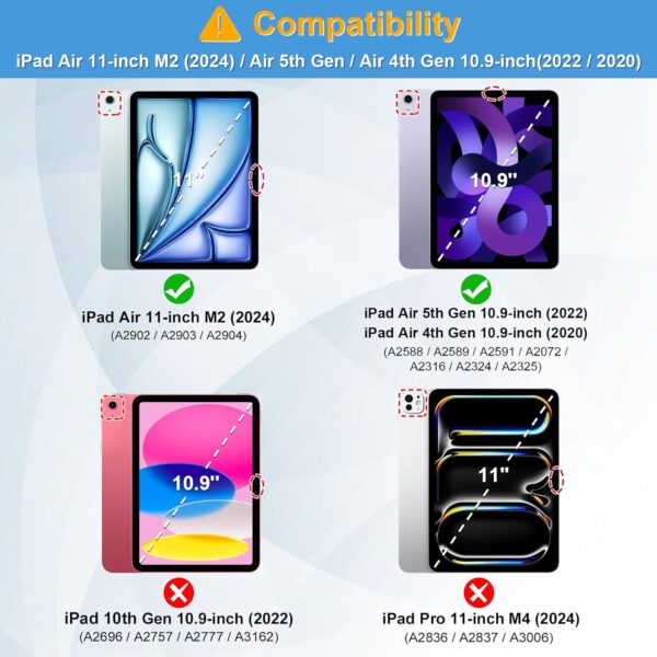 Hybrid Slim Case for iPad Air 11-inch M2 (2024) iPad Air 5th Generation (2022) / iPad Air 4th Gen (2020) 10.9 Inch -Shockproof Cover with Clear Back Shell & Pencil Holder - 图片 2