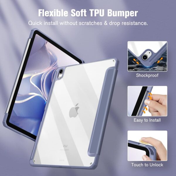 Hybrid Slim Case for iPad Air 11-inch M2 (2024) iPad Air 5th Generation (2022) / iPad Air 4th Gen (2020) 10.9 Inch -Shockproof Cover with Clear Back Shell & Pencil Holder - 图片 5