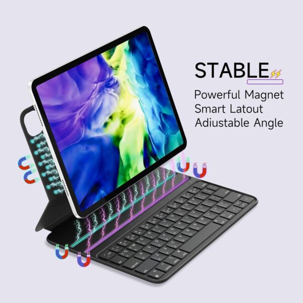 Magic Case For iPad Pro 11 2018-2022 Air 4th 5th Air 11 M2 2024 A2899 A1979 A2228 A2301 A2435 A2324 A2588 Spanish Korean Arabic RussianKeyboard - 图片 5