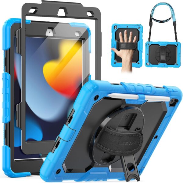 Case for iPad 9th/8th/7th Generation Case 10.2" 2021-2019, Full-Body Shockproof Heavy Duty Protective Case with Screen Protector, Rotating Stand/Handle/Shoulder Strap for iPad 10.2 - 图片 9