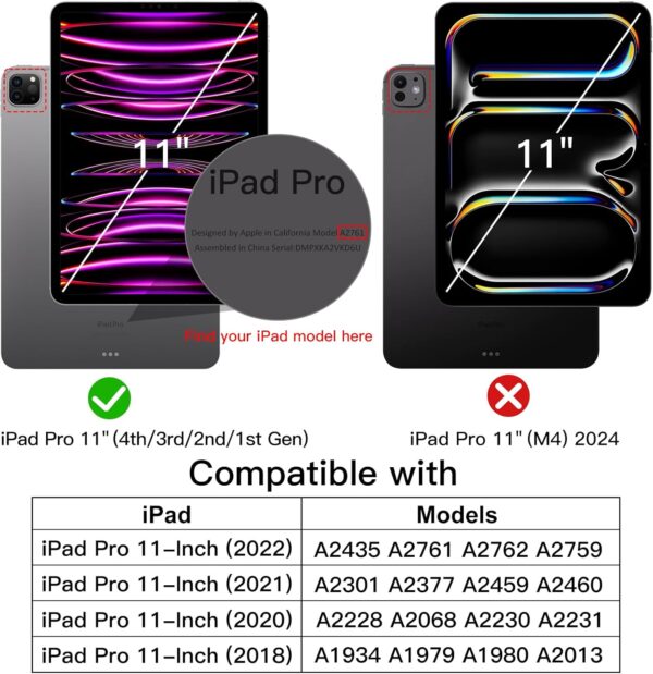 Case for iPad Pro 11 inch 2022 2021 2020 2018 4th/3rd/2nd/1st gen A1979 A2228 A2301 A2435 with Pencil Holder Clear Transparent Back Shell Slim Stand Shockproof Tablet Cover - 图片 2