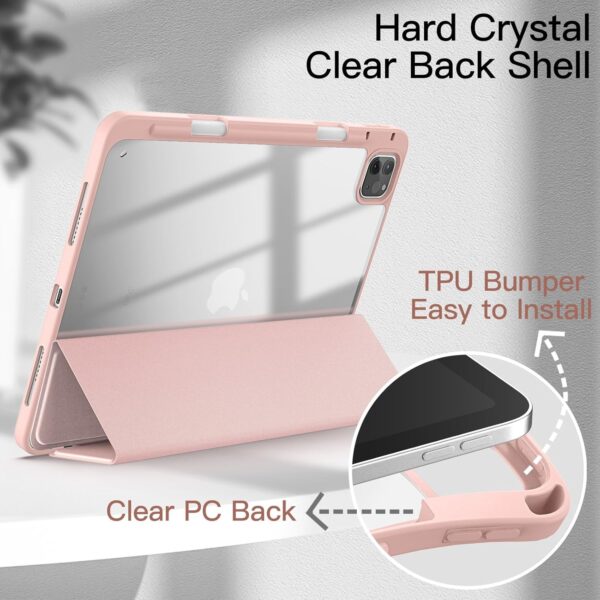Case for iPad Pro 11 inch 2022 2021 2020 2018 4th/3rd/2nd/1st gen A1979 A2228 A2301 A2435 with Pencil Holder Clear Transparent Back Shell Slim Stand Shockproof Tablet Cover - 图片 3
