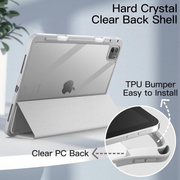 Case for iPad Pro 11 inch 2018-2022 4th/3rd/2nd/1st gen A1979 A2228 A2301 A2435 with Pencil Holder Clear Transparent Back Shell Slim Stand Shockproof Tablet Cover - 图片 3