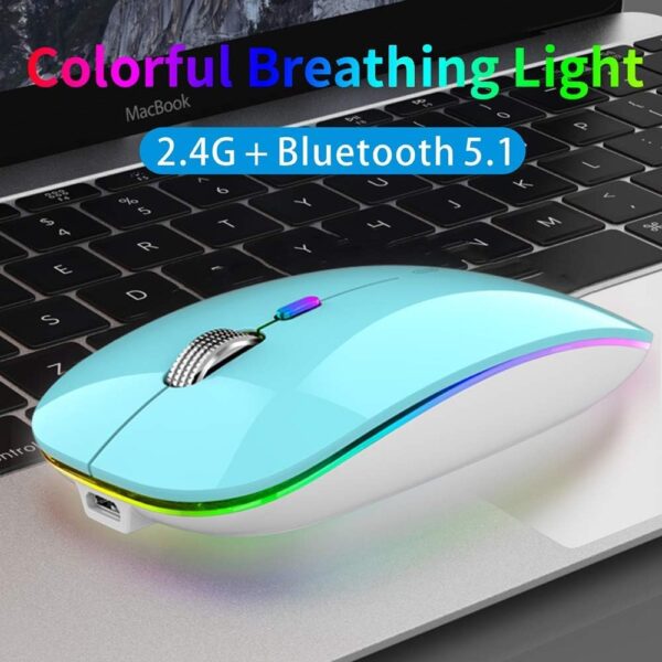 Wireless Bluetooth Mouse for Laptop,Rechargeable Mouse 2.4G USB Optical Wireless Mouse,LED Slim Dual Mode Bluetooth 5.0 and 2.4G Wireless Mouse for Laptop, PC, Mac OS,Android,Windows - 图片 6