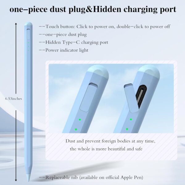 Stylus Pen for iPad10&9thGen,14Mins Faster Charge, with Pencil Holder,Palm Rejection, Tilt Sensitivity, for iPad Air11&13-inch(M2), iPad Pro 11&13-inch (M4),iPad 6-10th,iPad Pro 11/12.9 inch - 图片 3