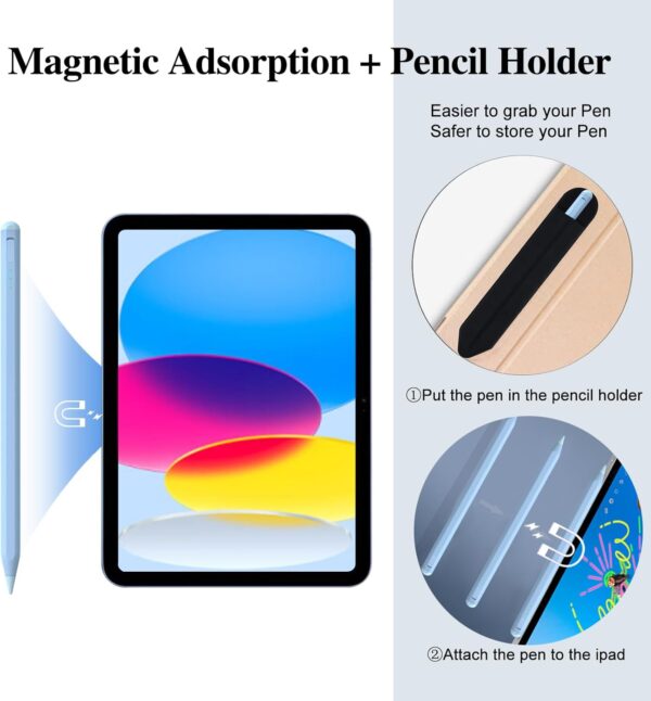 Stylus Pen for iPad10&9thGen,14Mins Faster Charge, with Pencil Holder,Palm Rejection, Tilt Sensitivity, for iPad Air11&13-inch(M2), iPad Pro 11&13-inch (M4),iPad 6-10th,iPad Pro 11/12.9 inch - 图片 7