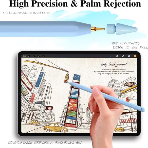 Stylus Pen for iPad10&9thGen,14Mins Faster Charge, with Pencil Holder,Palm Rejection, Tilt Sensitivity, for iPad Air11&13-inch(M2), iPad Pro 11&13-inch (M4),iPad 6-10th,iPad Pro 11/12.9 inch - 图片 6